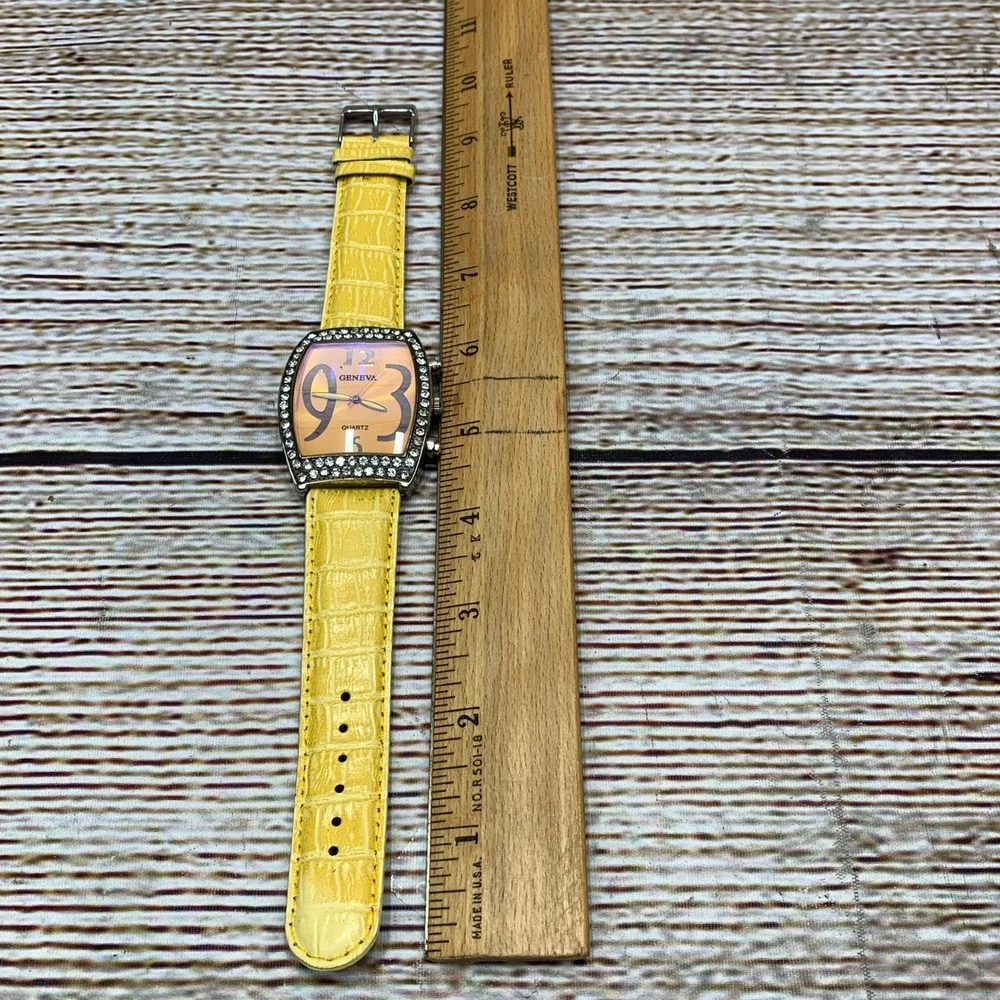Geneva Women's Rhinestone‎ Bezel Yellow Band Quartz Wristwatch Analog 3251
